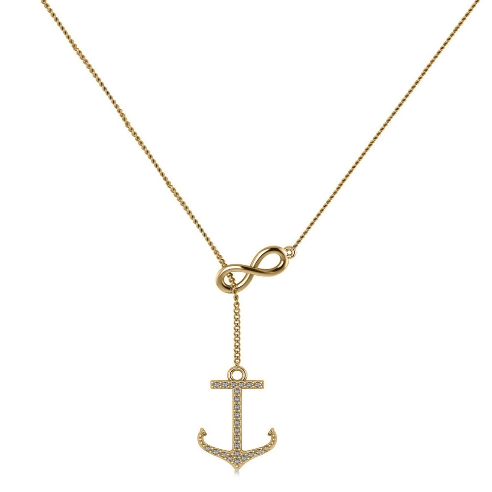 Infinity & Diamond Anchor Lariat Y-Necklace 14k Yellow Gold (0.24ct)