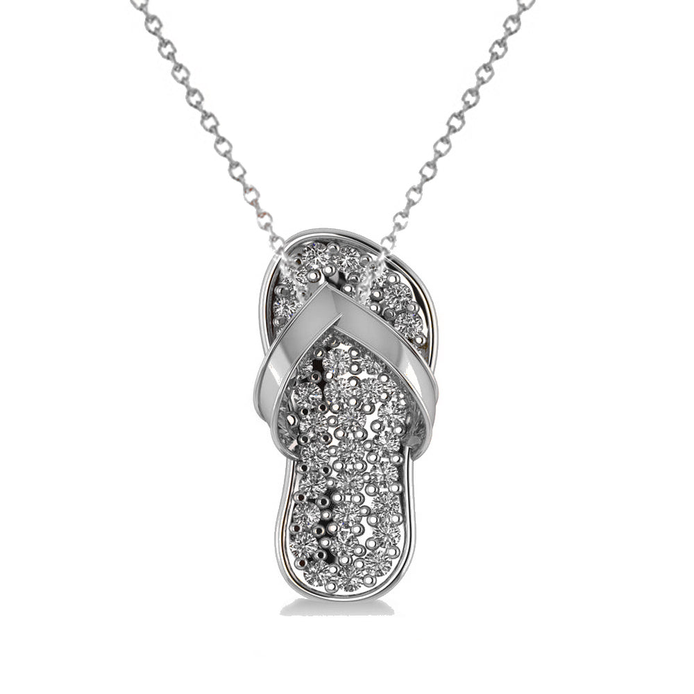 Diamond Summer Flip-Flop Pendant Necklace 14k White Gold (0.76ct)