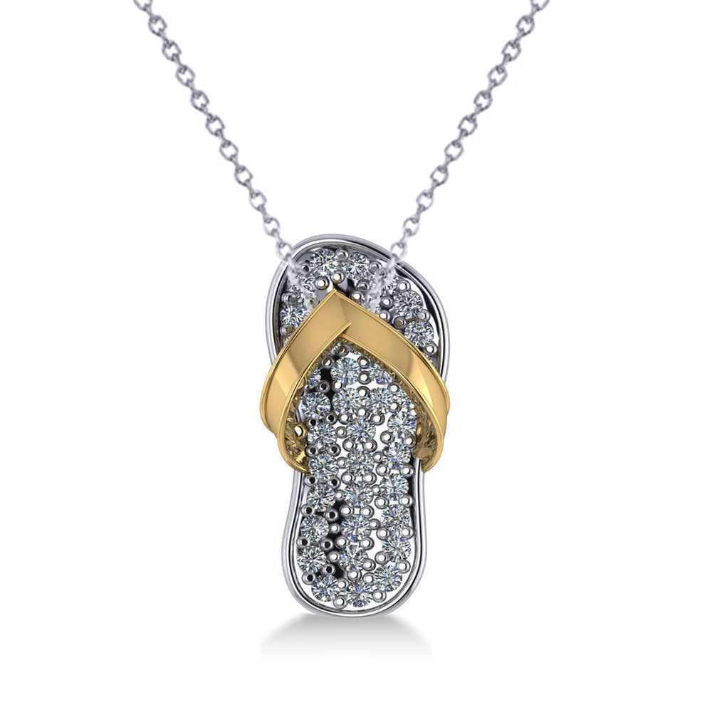 Diamond Summer Flip-Flop Pendant Necklace 14k Two Tone Gold (0.76ct)