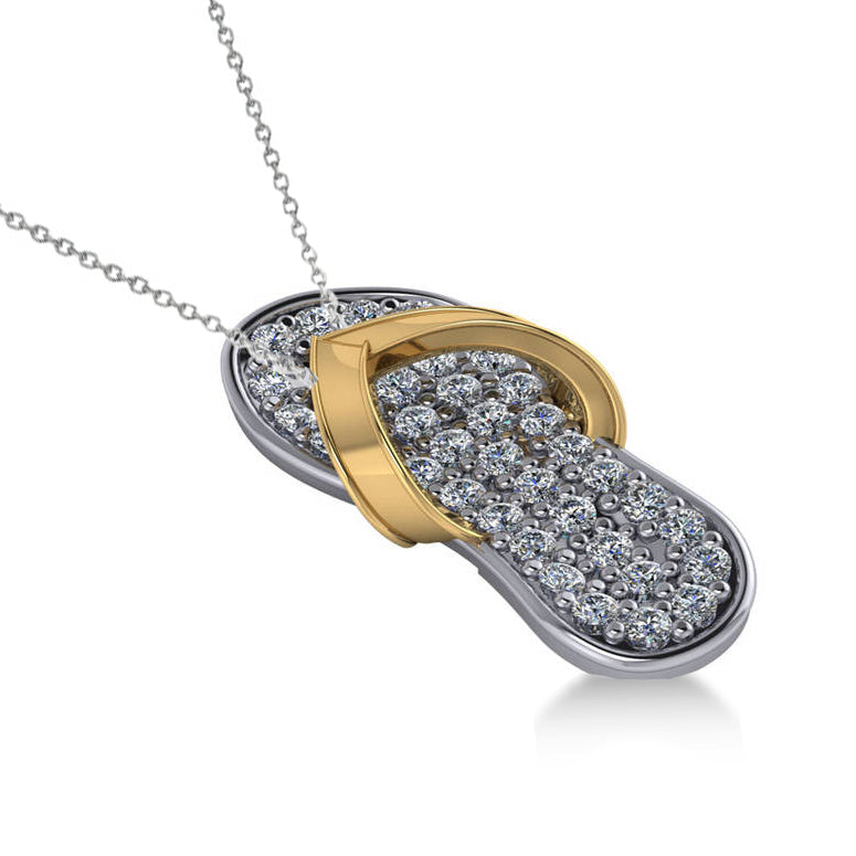 Diamond Summer Flip-Flop Pendant Necklace 14k Two Tone Gold (0.76ct)