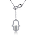 Infinity & Hamsa Religious Lariat Necklace 14k White Gold (0.20ct)