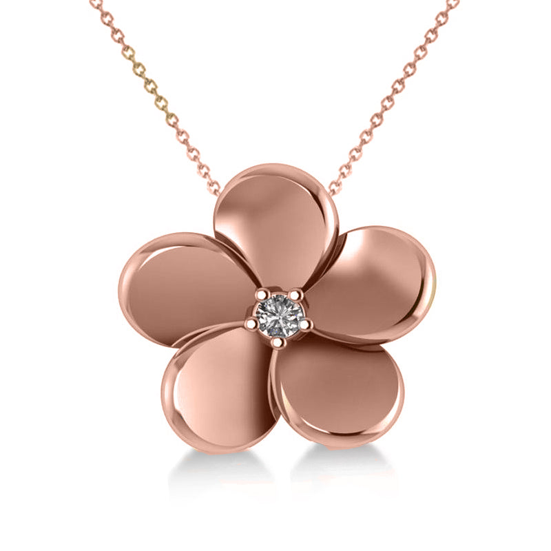 Diamond Flower Charm Pendant Necklace 14k Rose Gold (0.03ct)