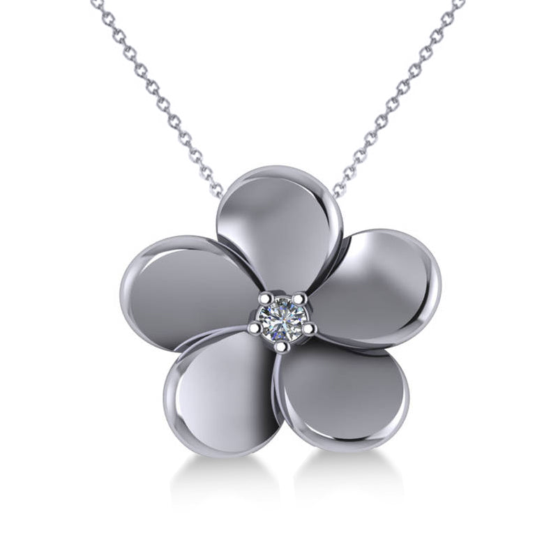 Diamond Flower Charm Pendant Necklace 14k White Gold (0.03ct)
