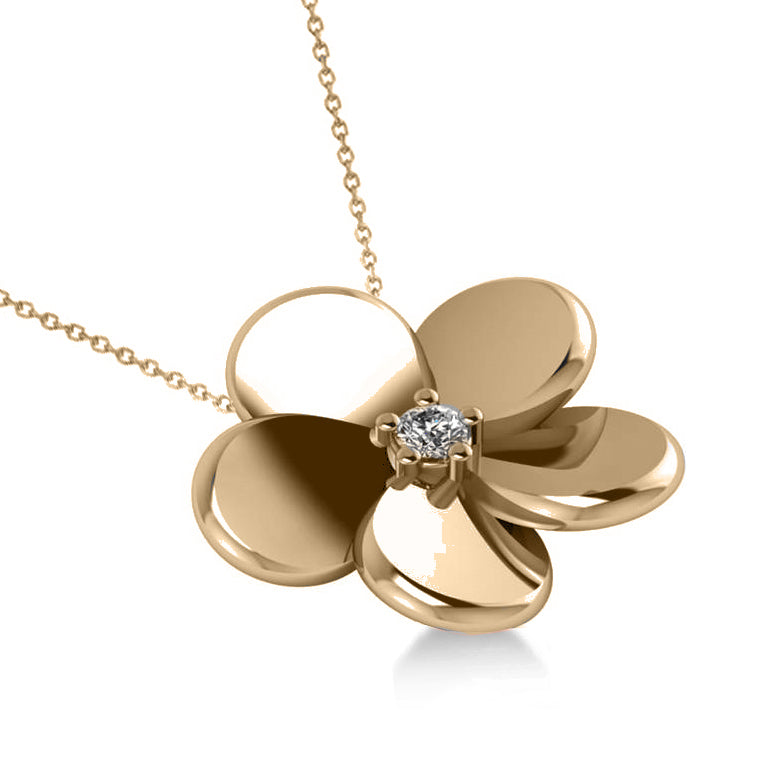 Diamond Flower Charm Pendant Necklace 14k Yellow Gold (0.03ct)