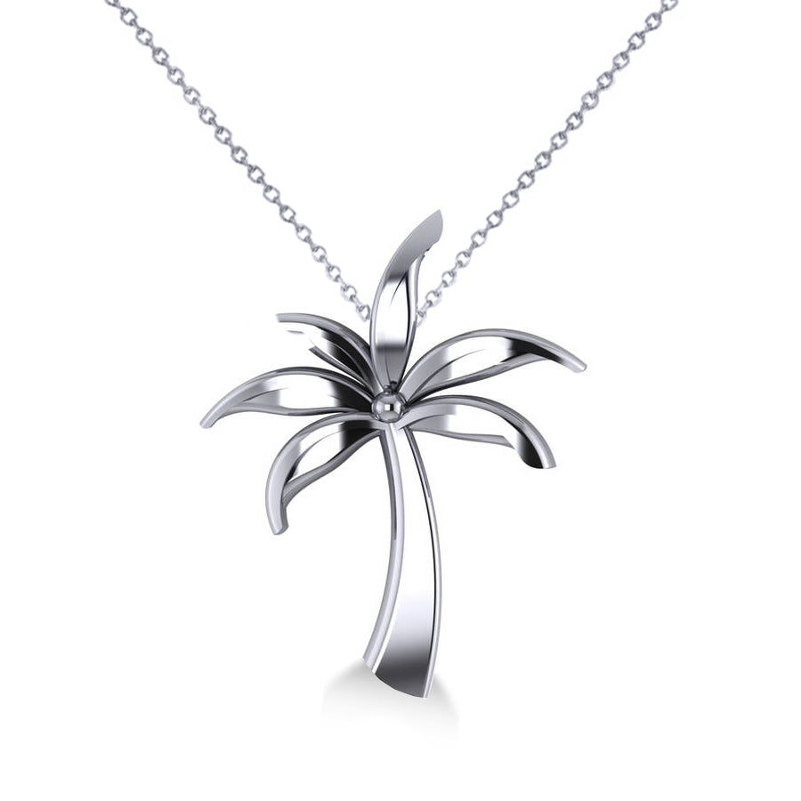 Summer Palm Tree Pendant Necklace in 14k White Gold