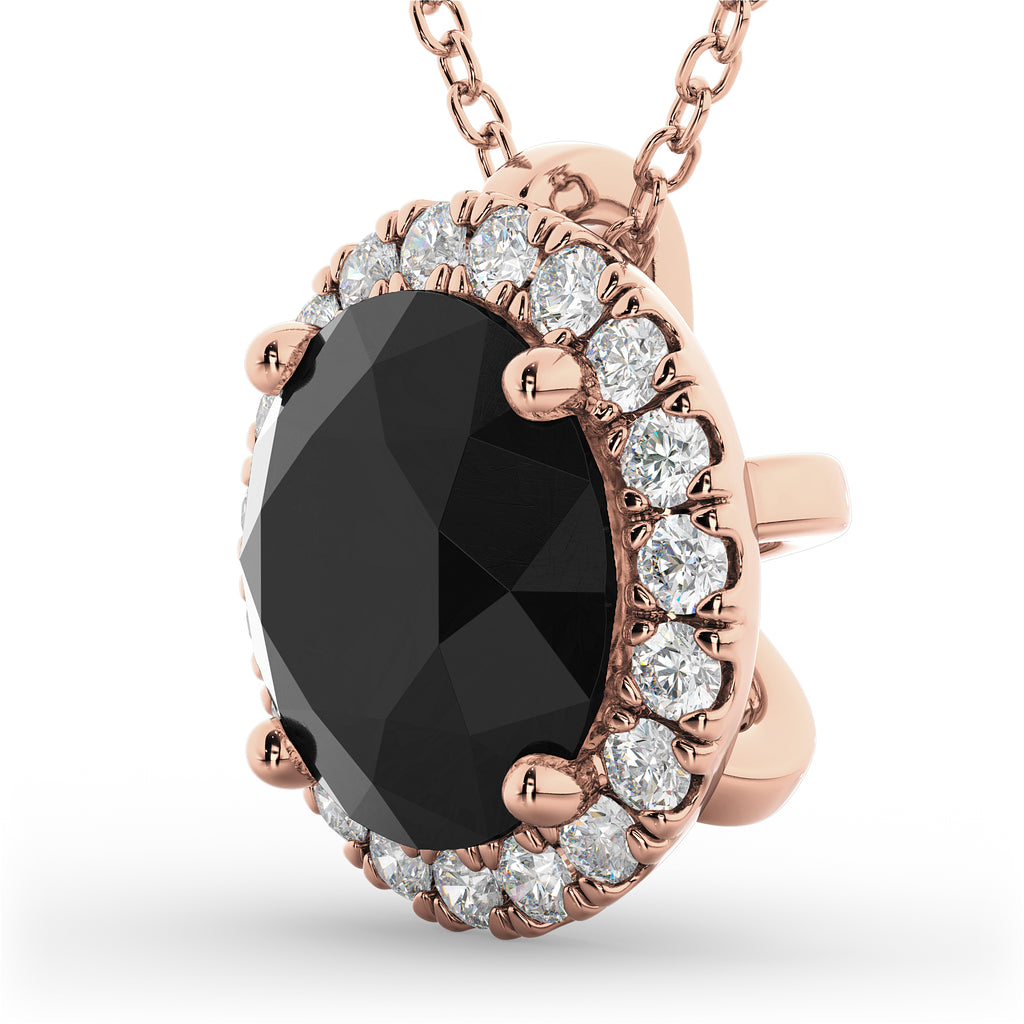 Halo Round Black Diamond Pendant Necklace 14k Rose Gold (2.29ct)