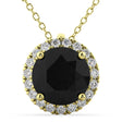Halo Round Black Diamond Pendant Necklace 14k Yellow Gold (2.29ct)