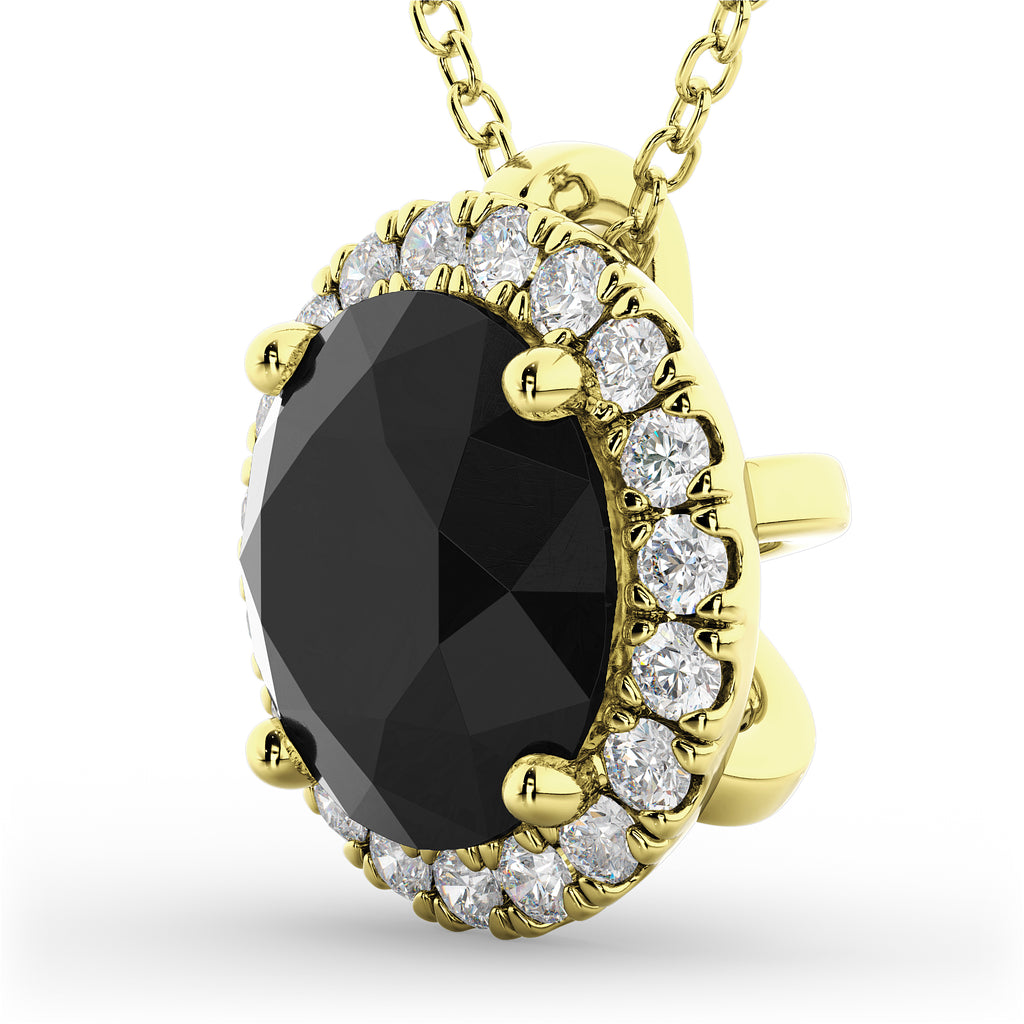 Halo Round Black Diamond Pendant Necklace 14k Yellow Gold (2.29ct)