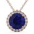 Halo Blue Sapphire & Diamond Pendant Necklace 14k Rose Gold (2.59ct)