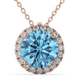 Halo Round Blue Topaz & Diamond Pendant Necklace 14k Rose Gold (2.79ct)