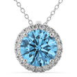 Halo Round Blue Topaz & Diamond Pendant Necklace 14k White Gold (2.79ct)