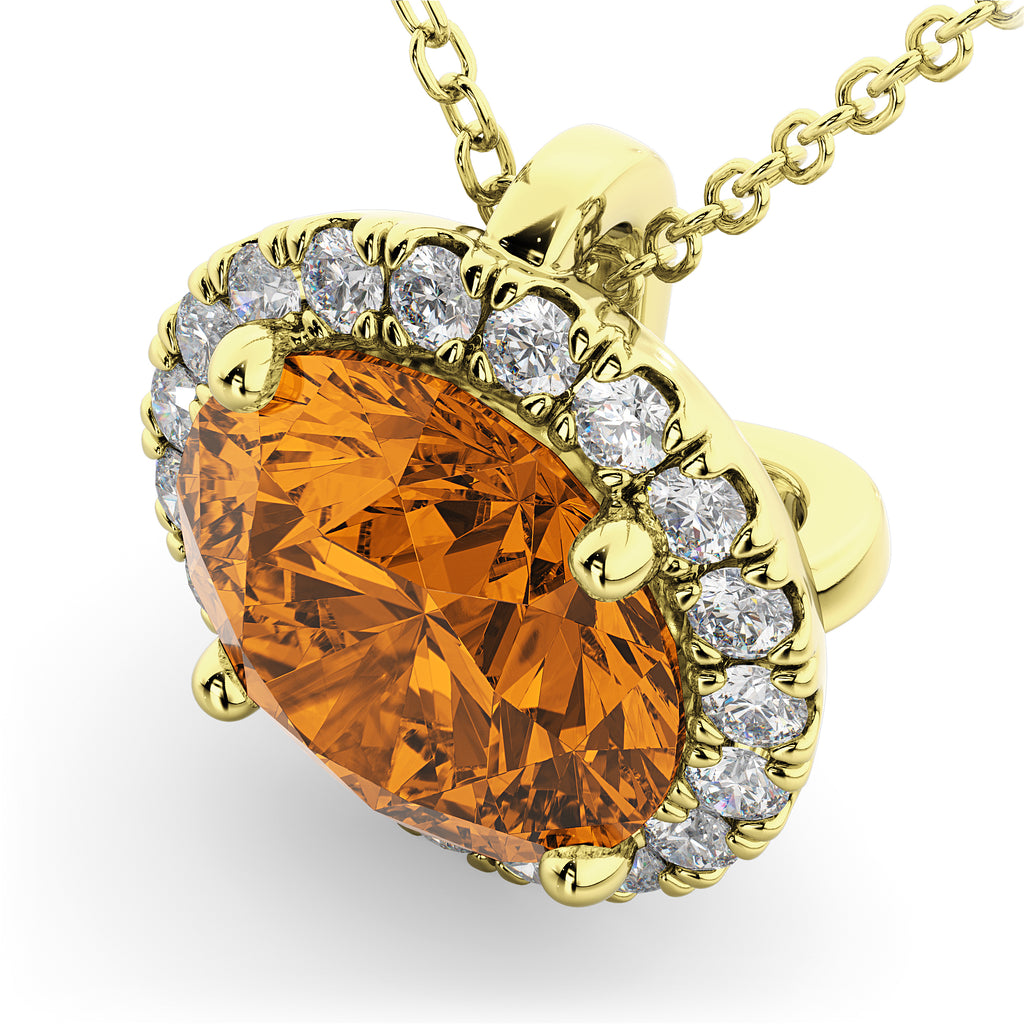 Halo Round Citrine & Diamond Pendant Necklace 14k Yellow Gold (2.09ct)