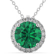 Halo Round Emerald & Diamond Pendant Necklace 14k White Gold (2.79ct)