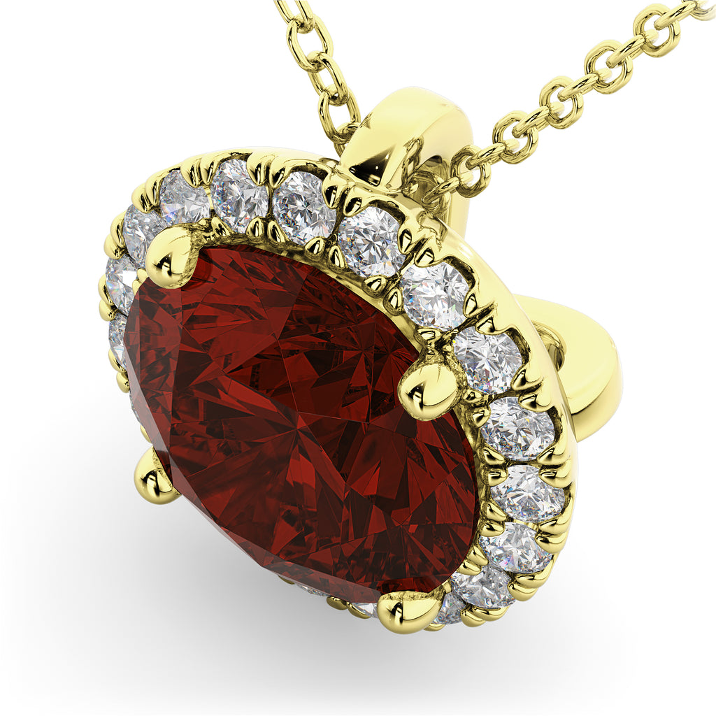 Halo Round Garnet & Diamond Pendant Necklace 14k Yellow Gold (2.79ct)