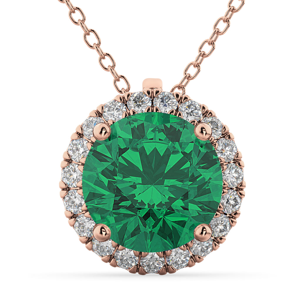 Halo Lab Emerald & Diamond Pendant Necklace 14k Rose Gold (2.79ct)