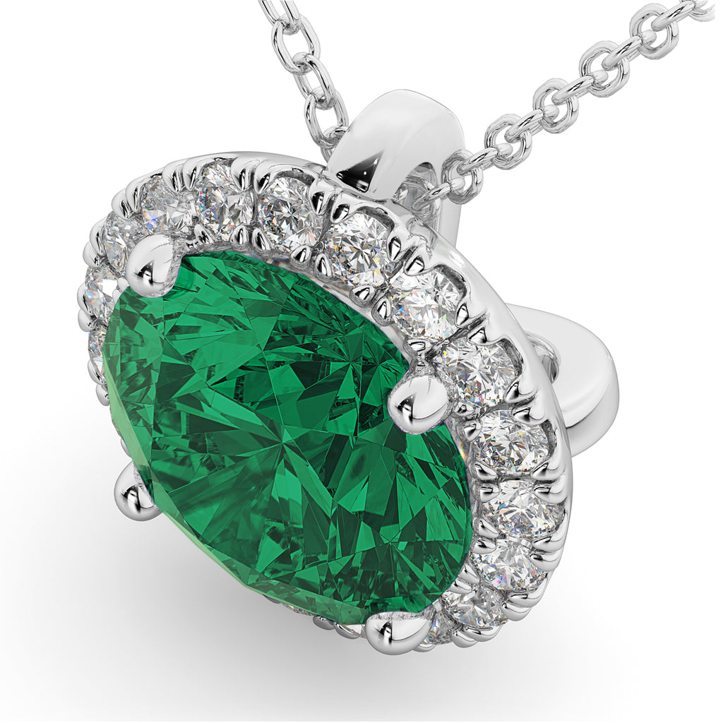Halo Lab Emerald & Diamond Pendant Necklace 14k White Gold (2.79ct)