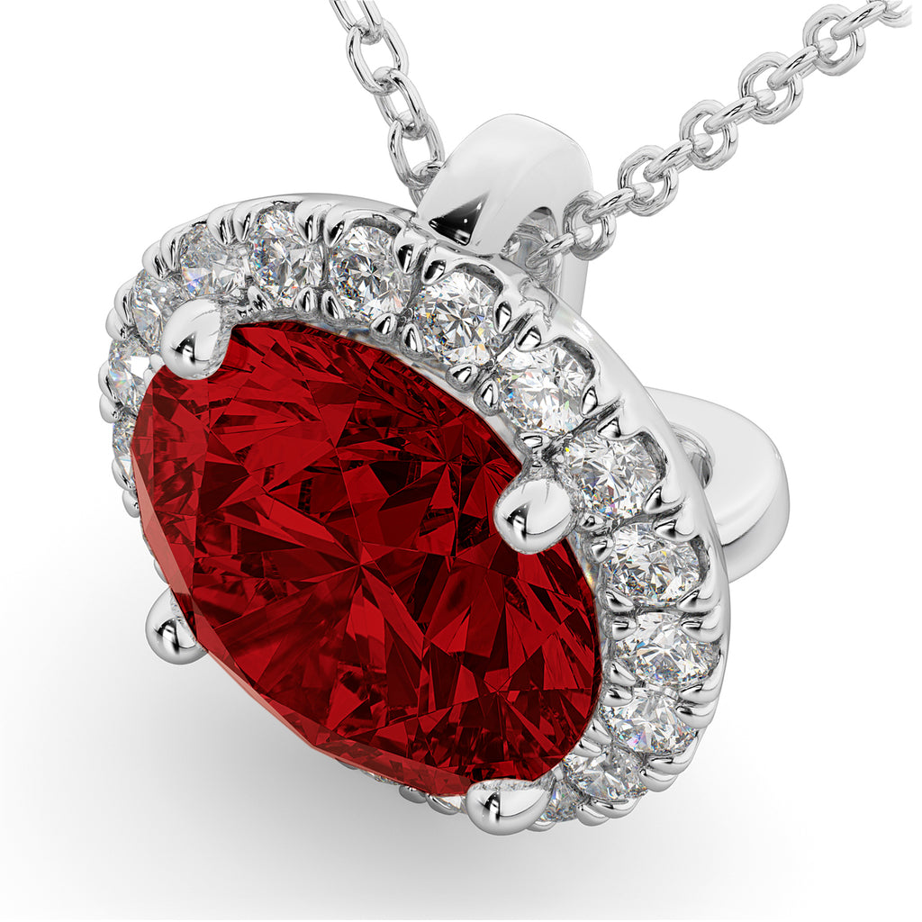 Halo Lab Ruby & Diamond Pendant Necklace 14k White Gold (2.59ct)