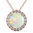 Halo Round Opal & Diamond Pendant Necklace 14k Rose Gold (2.09ct)