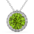 Halo Round Peridot & Diamond Pendant Necklace 14k White Gold (2.29ct)