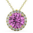 Halo Round Pink Sapphire & Diamond Pendant Necklace 14k Yellow Gold (2.59ct)