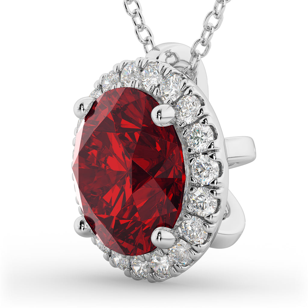 Halo Round Ruby & Diamond Pendant Necklace 14k White Gold (2.59ct)