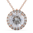 Halo Round Salt & Pepper Diamond Pendant Necklace 14k Rose Gold (2.29ct)