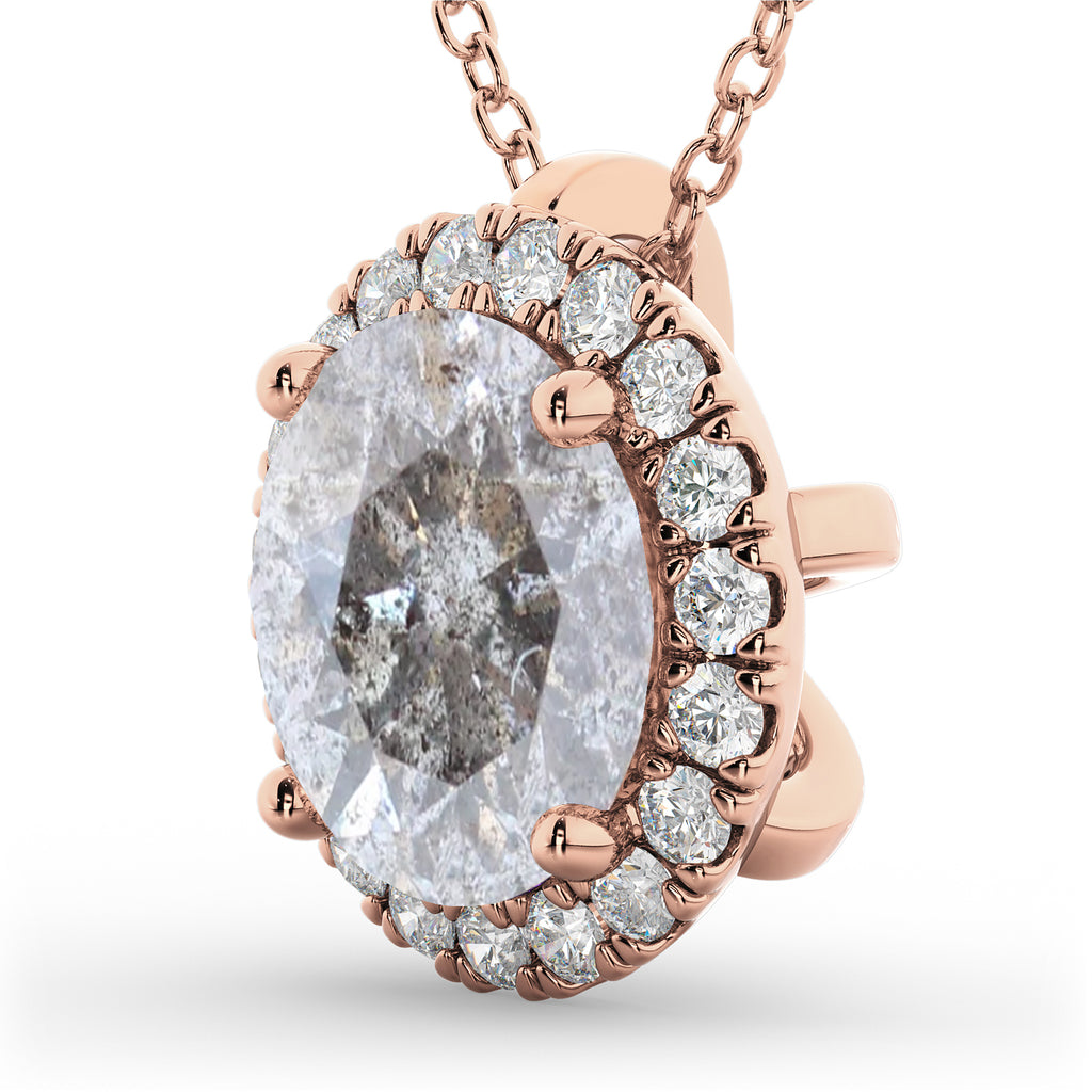 Halo Round Salt & Pepper Diamond Pendant Necklace 14k Rose Gold (2.29ct)