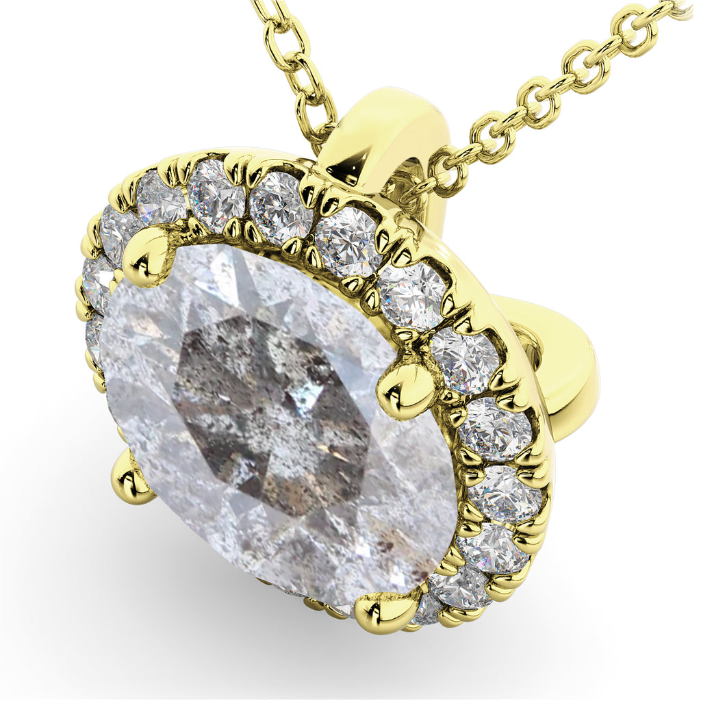 Halo Round Salt & Pepper Diamond Pendant Necklace 14k Yellow Gold (2.29ct)
