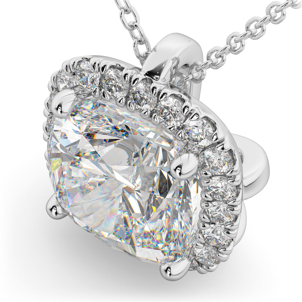 Halo Cushion Cut Diamond Pendant Necklace 14k White Gold (2.27ct)