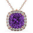 Halo Amethyst Cushion Cut Pendant Necklace 14k Rose Gold (2.02ct)