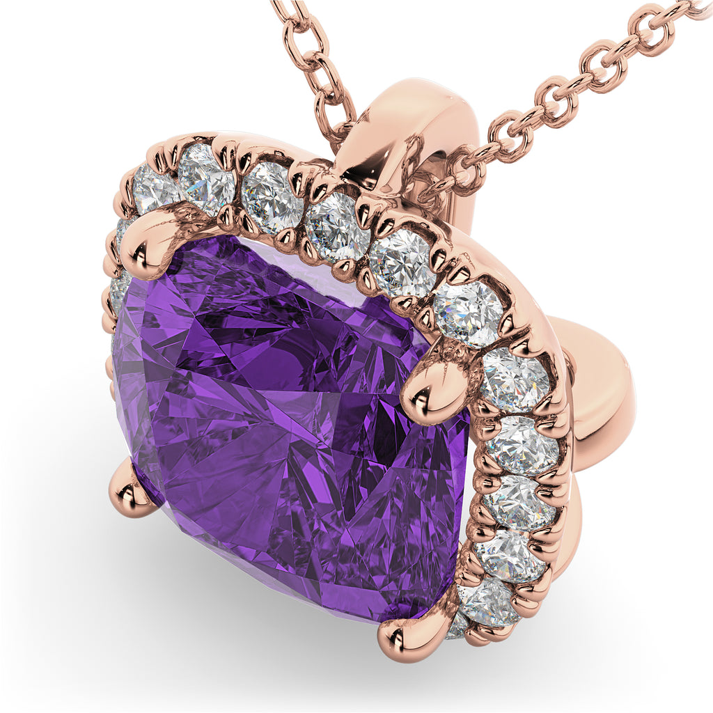 Halo Amethyst Cushion Cut Pendant Necklace 14k Rose Gold (2.02ct)