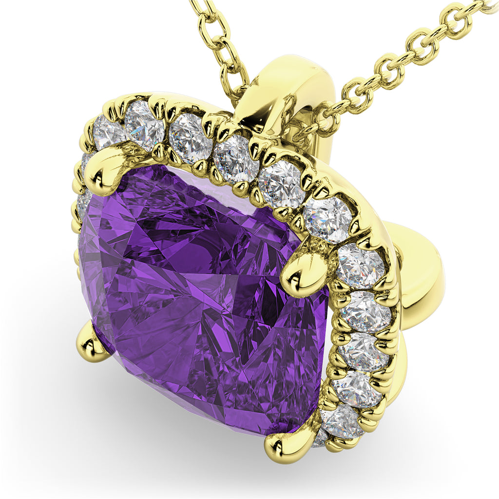 Halo Amethyst Cushion Cut Pendant Necklace 14k Yellow Gold (2.02ct)