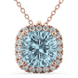 Halo Aquamarine Cushion Cut Pendant Necklace 14k Rose Gold (2.02ct)