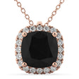 Halo Cushion Cut Black Diamond Necklace 14k Rose Gold (2.27ct)