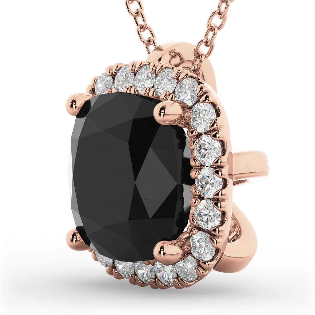 Halo Cushion Cut Black Diamond Necklace 14k Rose Gold (2.27ct)