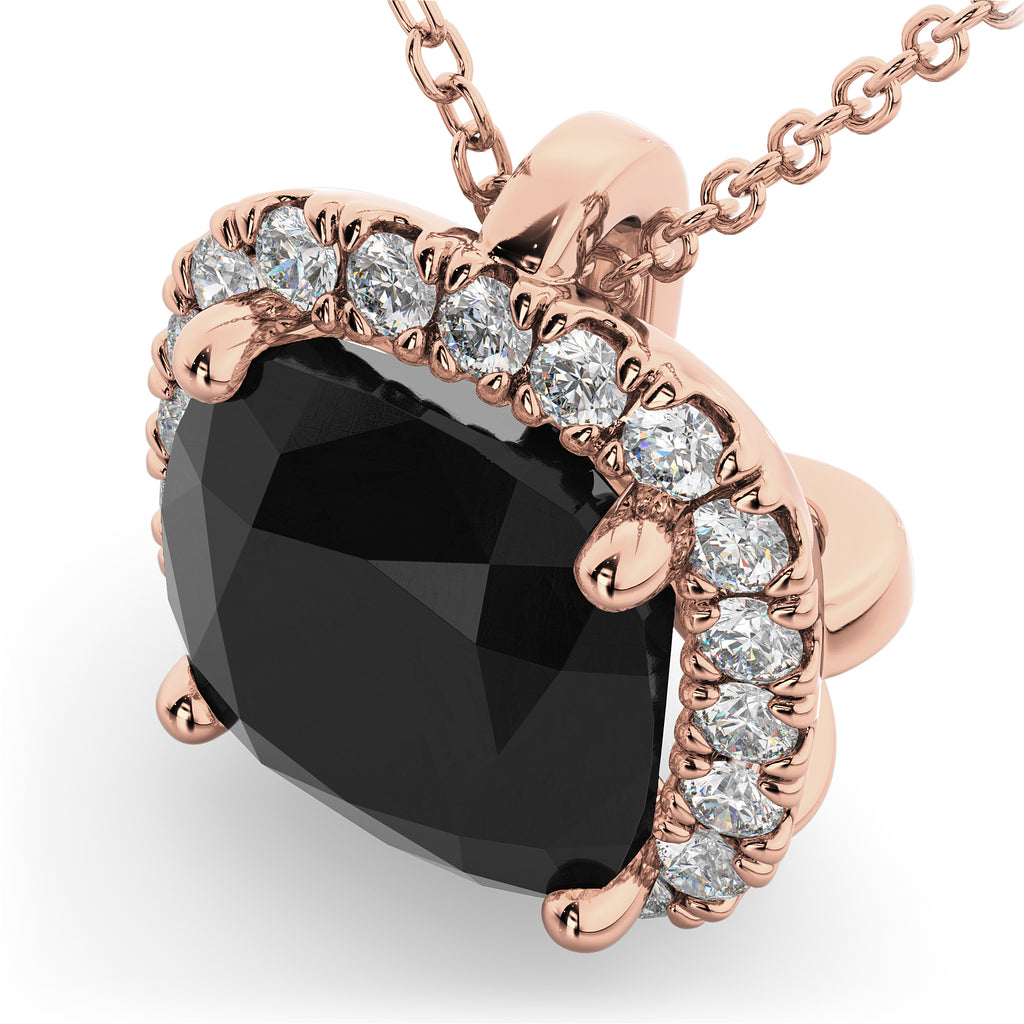 Halo Cushion Cut Black Diamond Necklace 14k Rose Gold (2.27ct)
