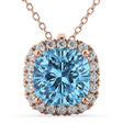 Halo Blue Topaz Cushion Cut Pendant Necklace 14k Rose Gold (2.02ct)