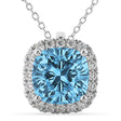 Halo Blue Topaz Cushion Cut Pendant Necklace 14k White Gold (2.02ct)