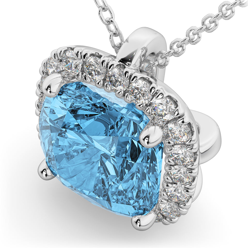Halo Blue Topaz Cushion Cut Pendant Necklace 14k White Gold (2.02ct)