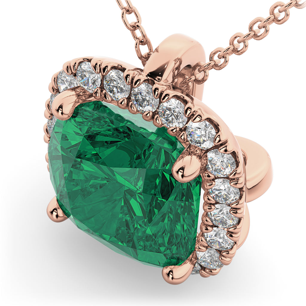 Halo Emerald Cushion Cut Pendant Necklace 14k Rose Gold (2.02ct)