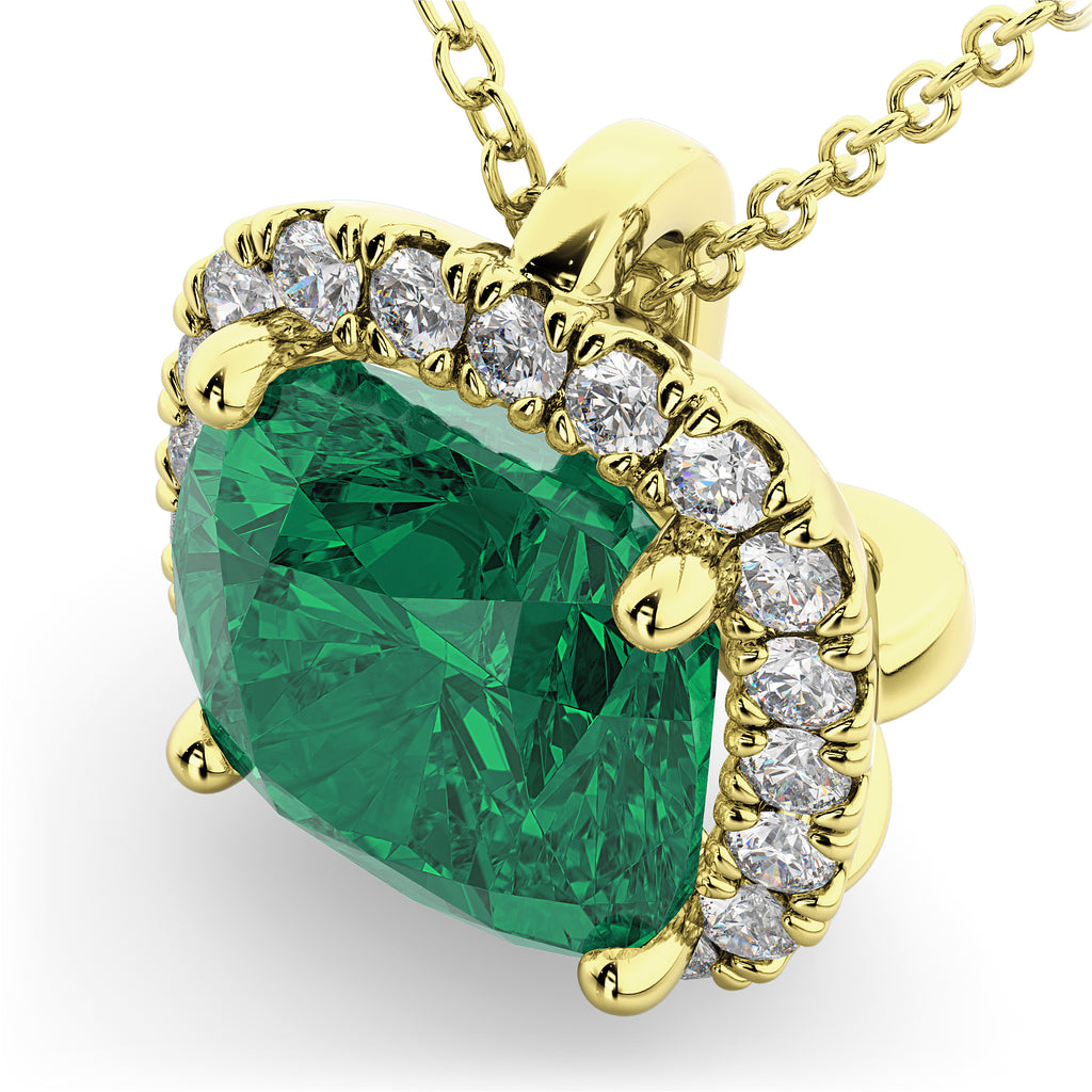 Halo Emerald Cushion Cut Pendant Necklace 14k Yellow Gold (2.02ct)