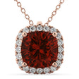 Halo Garnet Cushion Cut Pendant Necklace 14k Rose Gold (2.02ct)