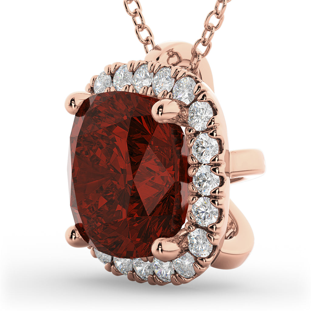 Halo Garnet Cushion Cut Pendant Necklace 14k Rose Gold (2.02ct)