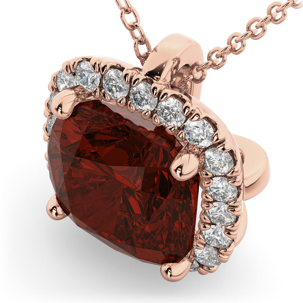 Halo Garnet Cushion Cut Pendant Necklace 14k Rose Gold (2.02ct)