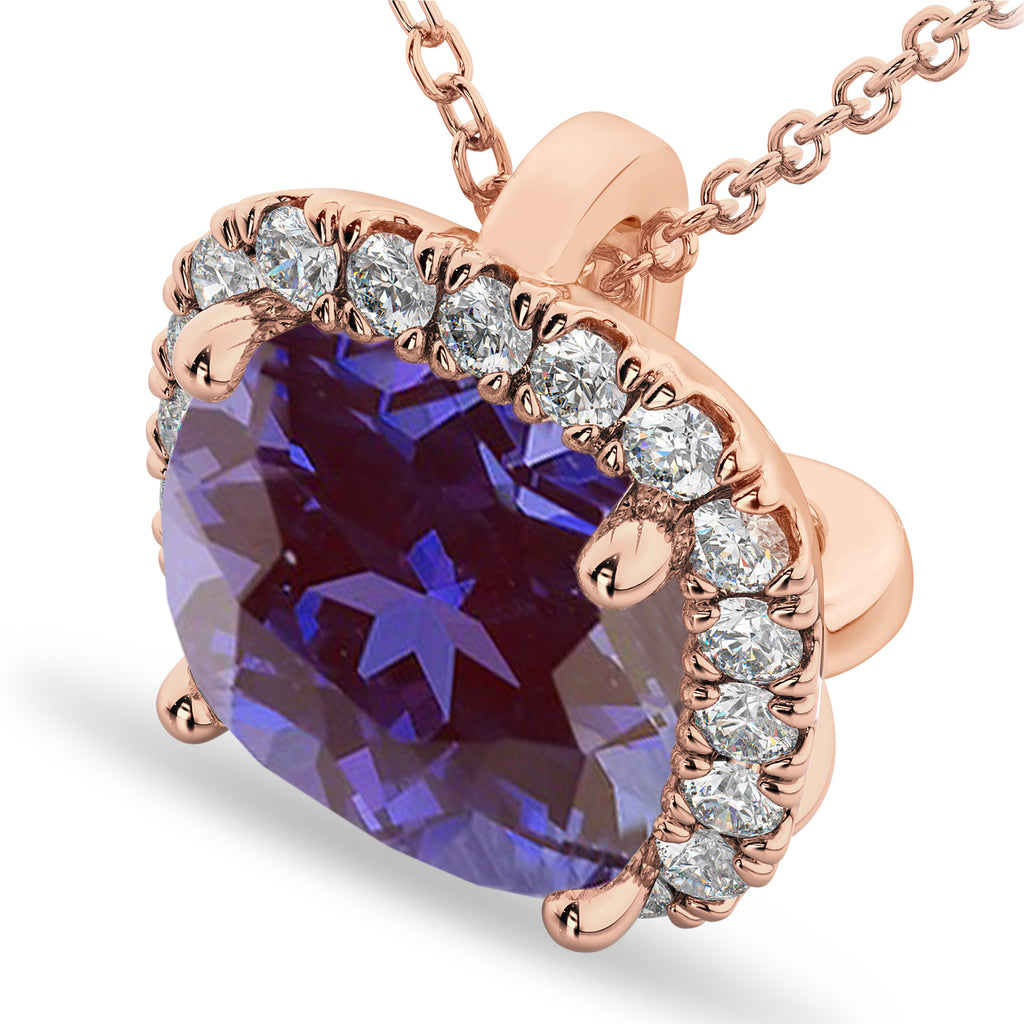 Halo Lab Alexandrite Cushion Cut Pendant Necklace 14k Rose Gold (2.02ct)