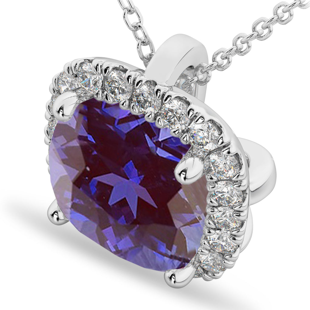 Halo Lab Alexandrite Cushion Cut Pendant Necklace 14k White Gold (2.02ct)