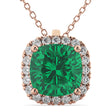 Halo Lab Emerald Cushion Cut Pendant Necklace 14k Rose Gold (2.02ct)