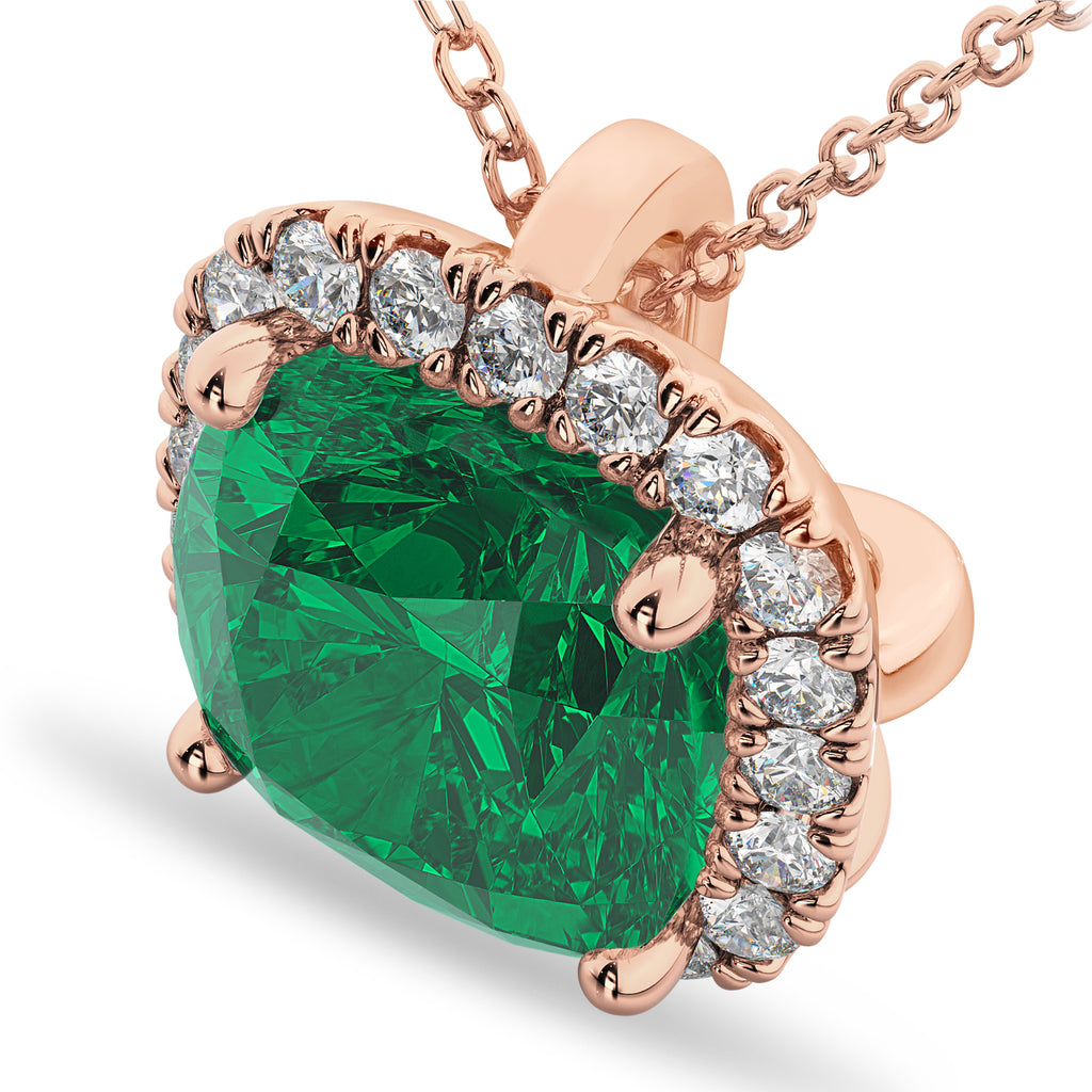 Halo Lab Emerald Cushion Cut Pendant Necklace 14k Rose Gold (2.02ct)