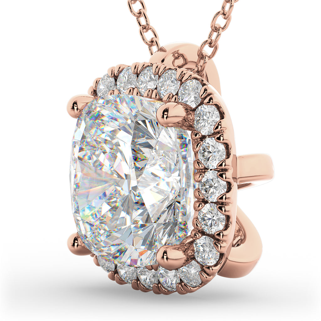 Halo Moissanite Cushion Cut Pendant Necklace 14k Rose Gold (1.76ct)