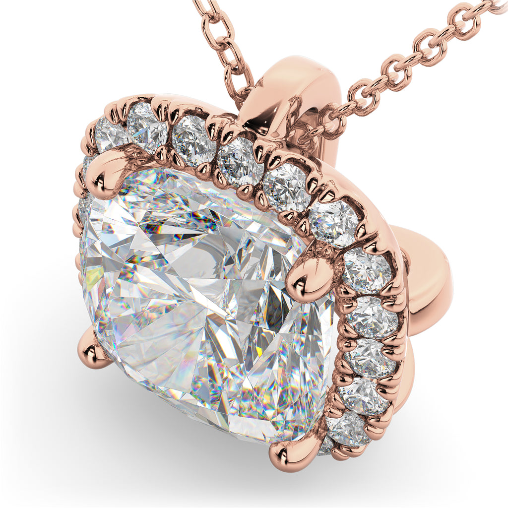 Halo Moissanite Cushion Cut Pendant Necklace 14k Rose Gold (1.76ct)